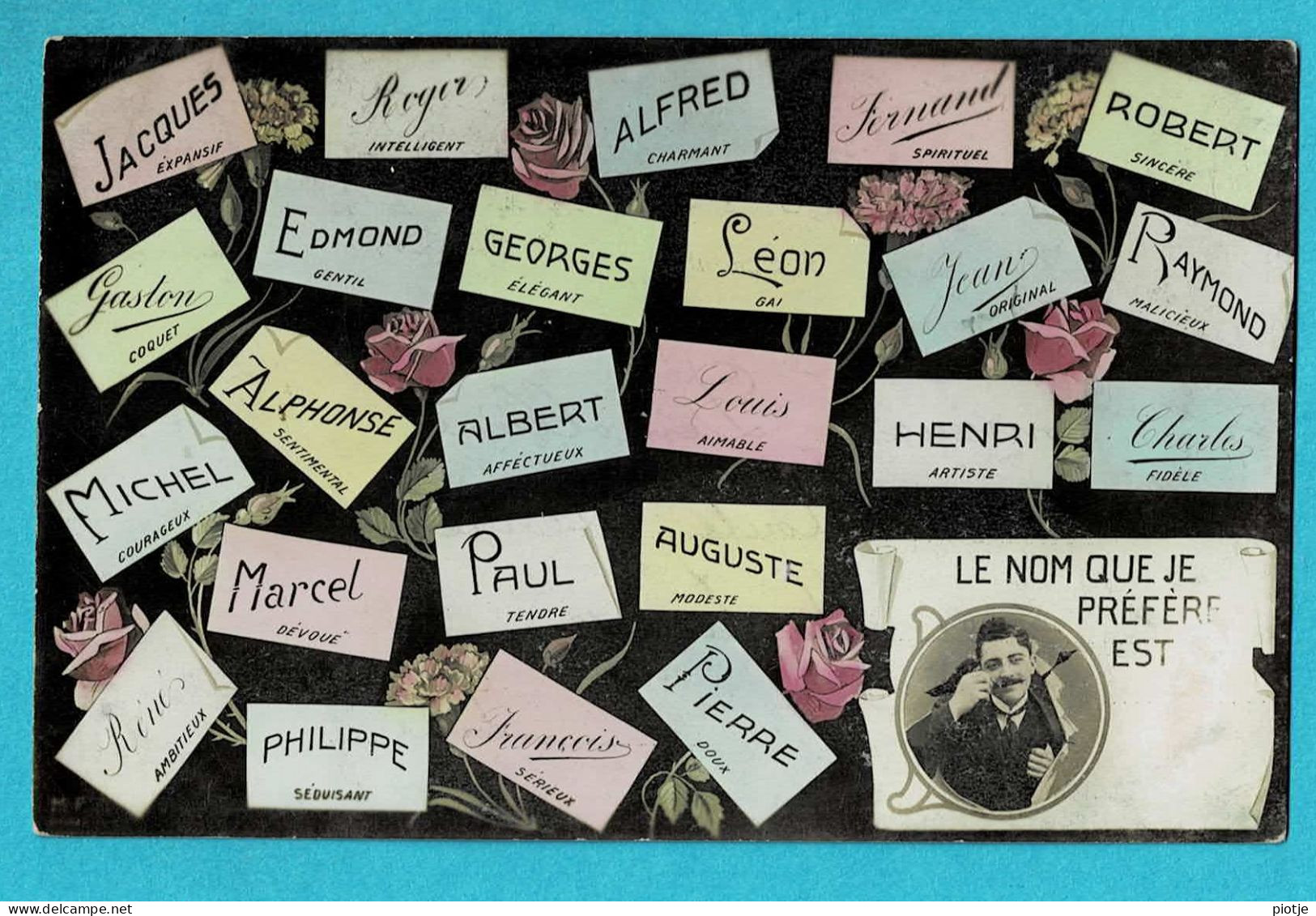 * Fantaisie - Fantasy - Fantasie (nom - Name - Naam) * (M.F. Paris) Le Nom Que Je Préfère Est, Roses, Homme, Unique, TOP - Genealogia