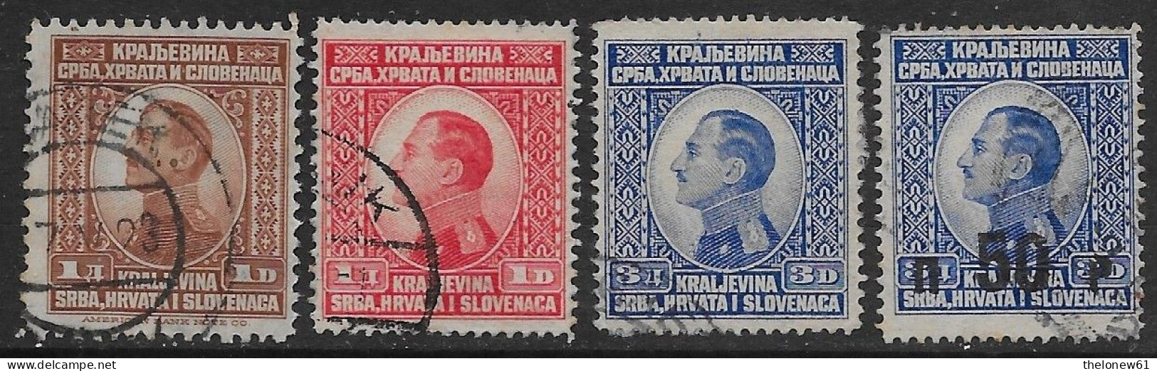 Yugoslavia Jugoslavija 1923-1925 King Alexander Kraljevina 4val Mi N.169,178,180,187 US - Usati