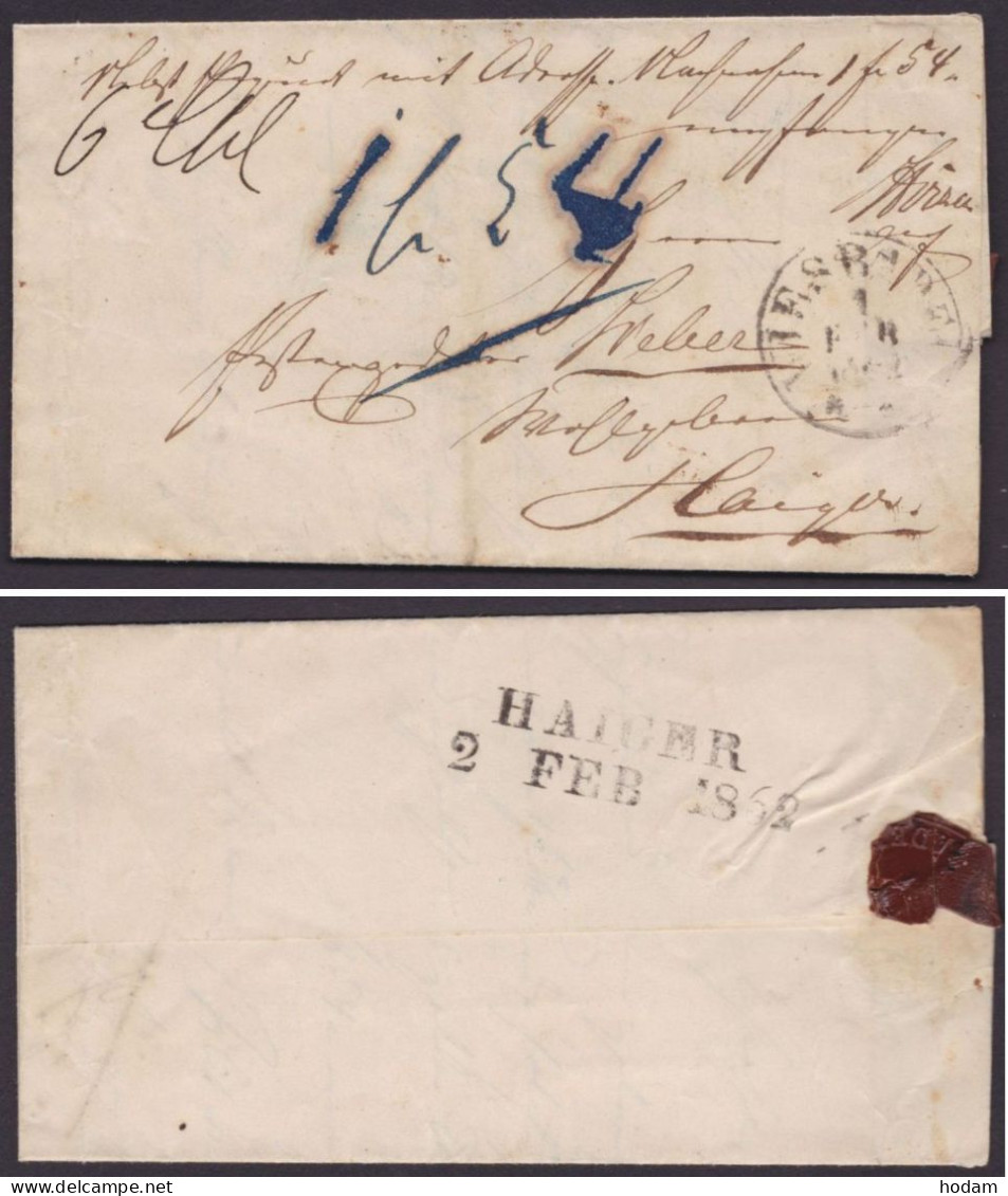 "Wiesbaden", K1, 1862 Brief Mit Inhalt, Rücks. Seltener L2 "Haiger" Als Ankunft - Cartas & Documentos