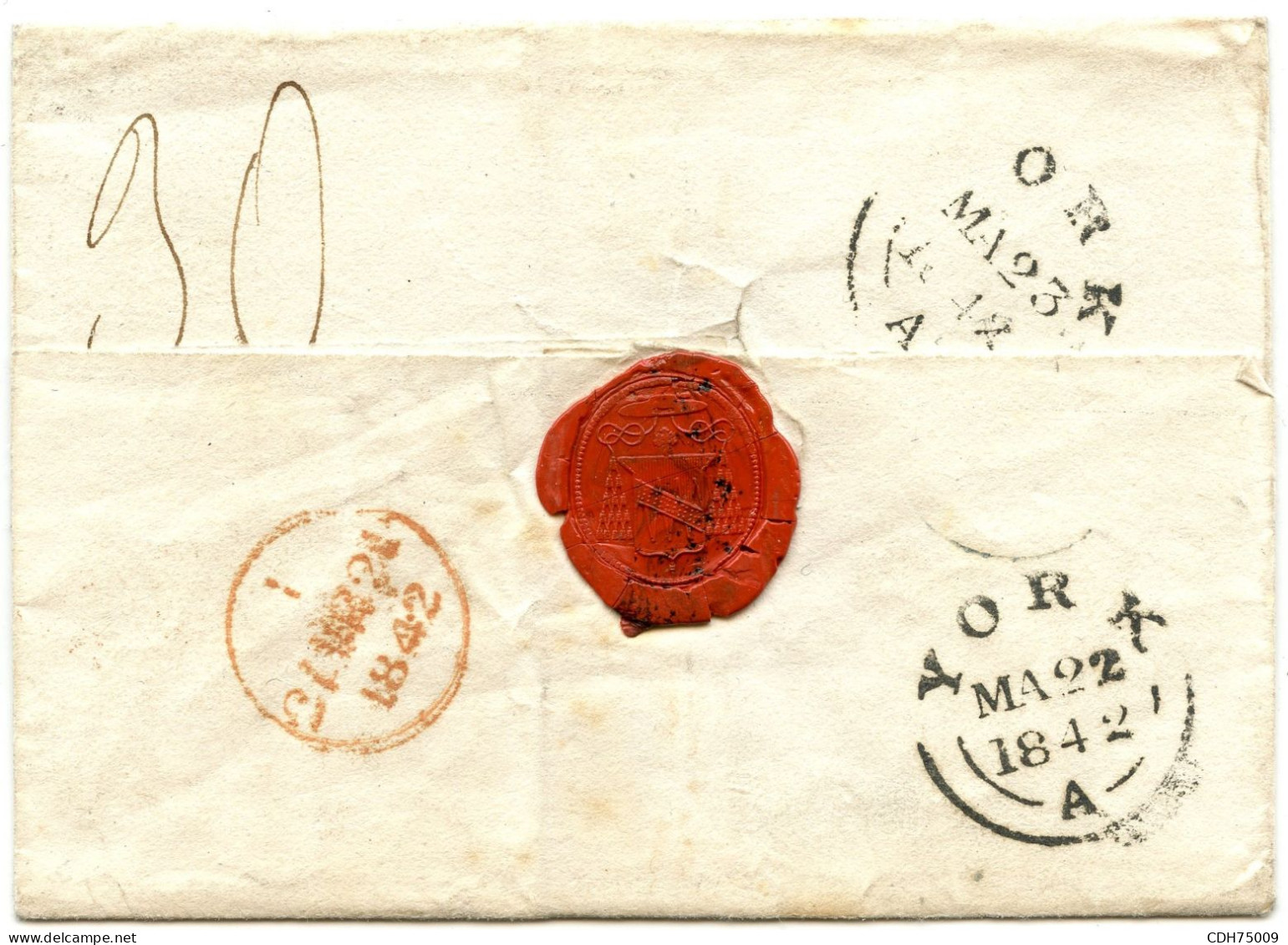 ITALIE - DIREZIONE DI ROMA SUR LETTRE SANS CORRESPONDANCE POUR YORK REEXPEDIEE AVEC 1P. ROUGE, 1842 - 1. ...-1850 Prefilatelia