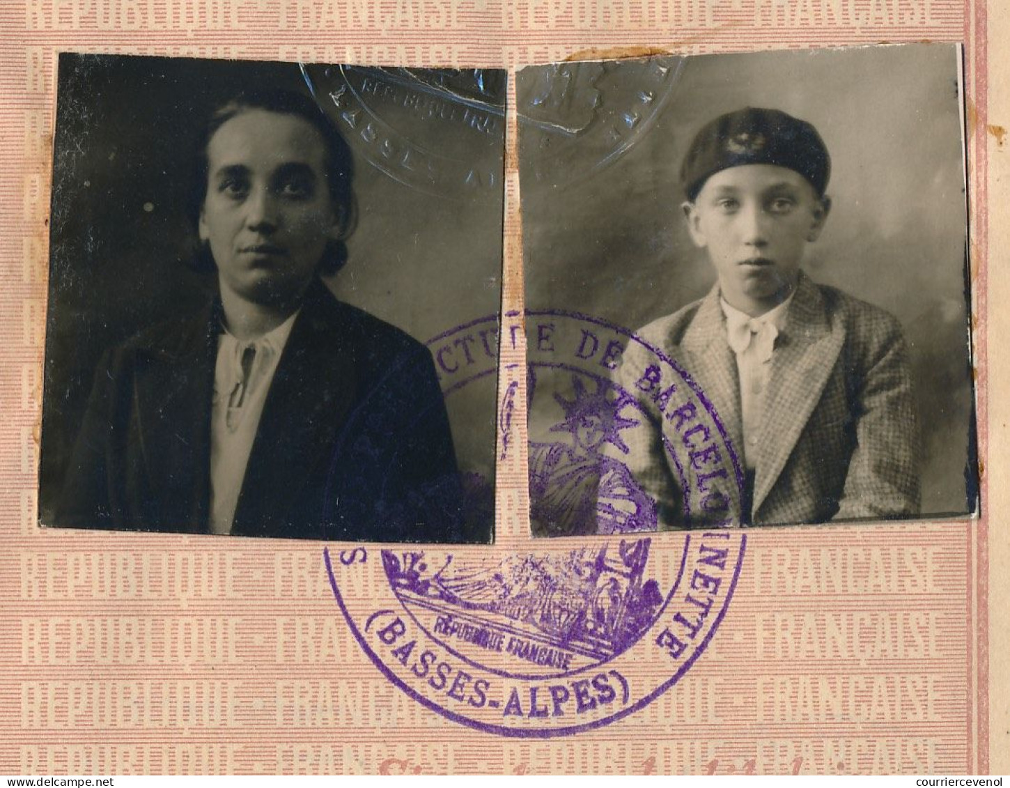 FRANCE - Passeport à L'étranger 20F Barcelonnette (Basses Alpes) 1932 - Photos Mère Et Enfant - Unclassified