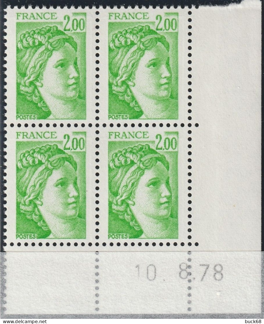 FRANCE 1977 ** MNH Type Sabine De David Bloc De 4 Coin Daté Du 10. 8.78 Février 1978 - 1970-1979