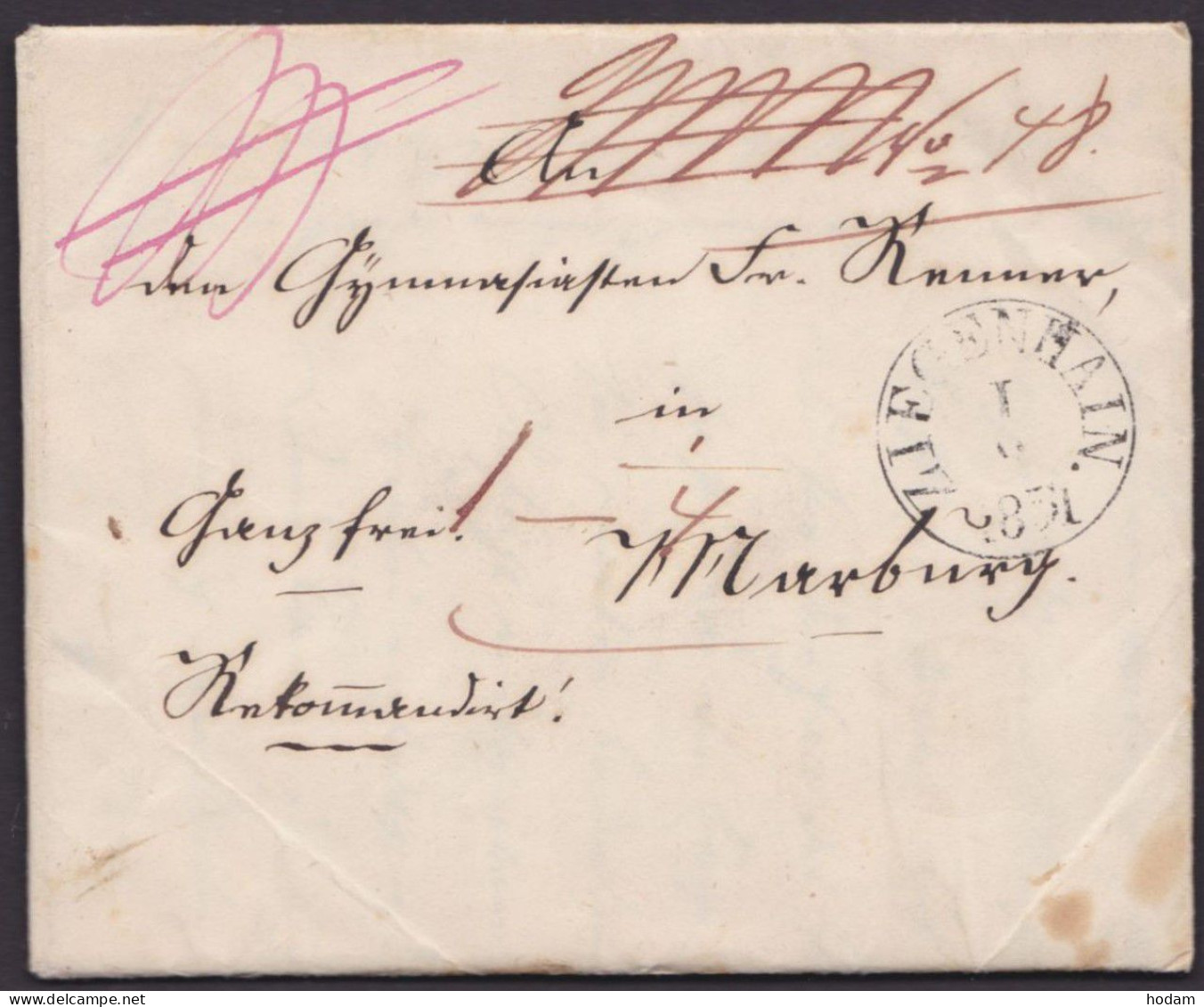 "Ziegenhain", 1854, Tax. R-Brief Nach Marburg Im Inhalt, Ankunfts-K1 - Storia Postale