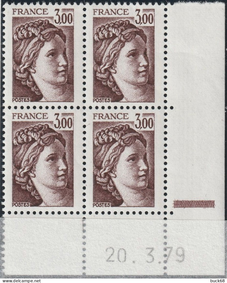 FRANCE 1979 ** MNH Type Sabine De David Bloc De 4 Coin Daté Du 20. 3.79 Mars 1979 + Repère Brun - 1970-1979