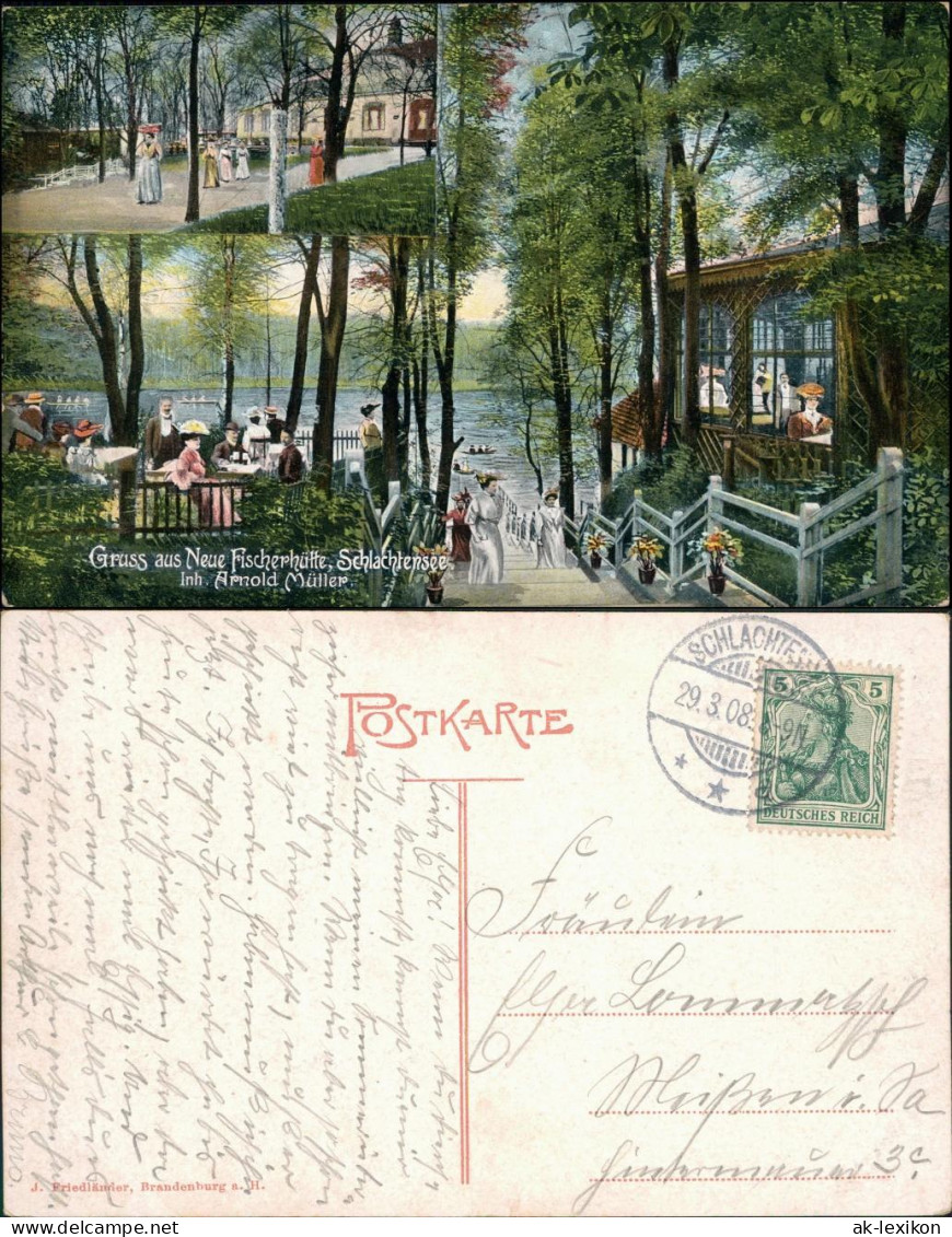 Ansichtskarte Steglitz-Berlin 2 Bild: Neue Fischerhütte - Schlachtensee 1908  - Steglitz