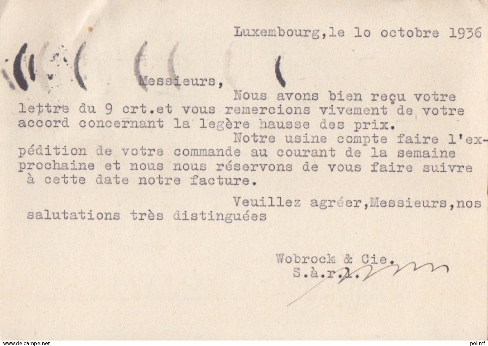 CP "Etablissement Wobrock" Obl. Flier Luxembourg Ville Le 10/10/36 Sur N° 176 Pour Sedan - Storia Postale