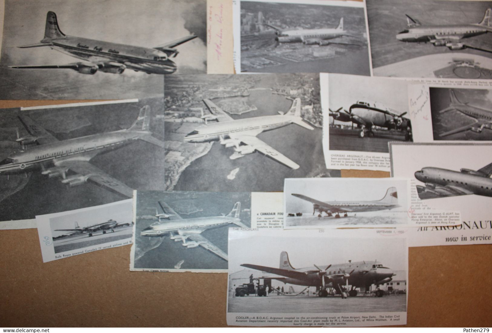 Lot De 59g D'anciennes Coupures De Presse De L'aéronef Canadien Canadair North Star DC-4 "Argonaut" - Aviazione