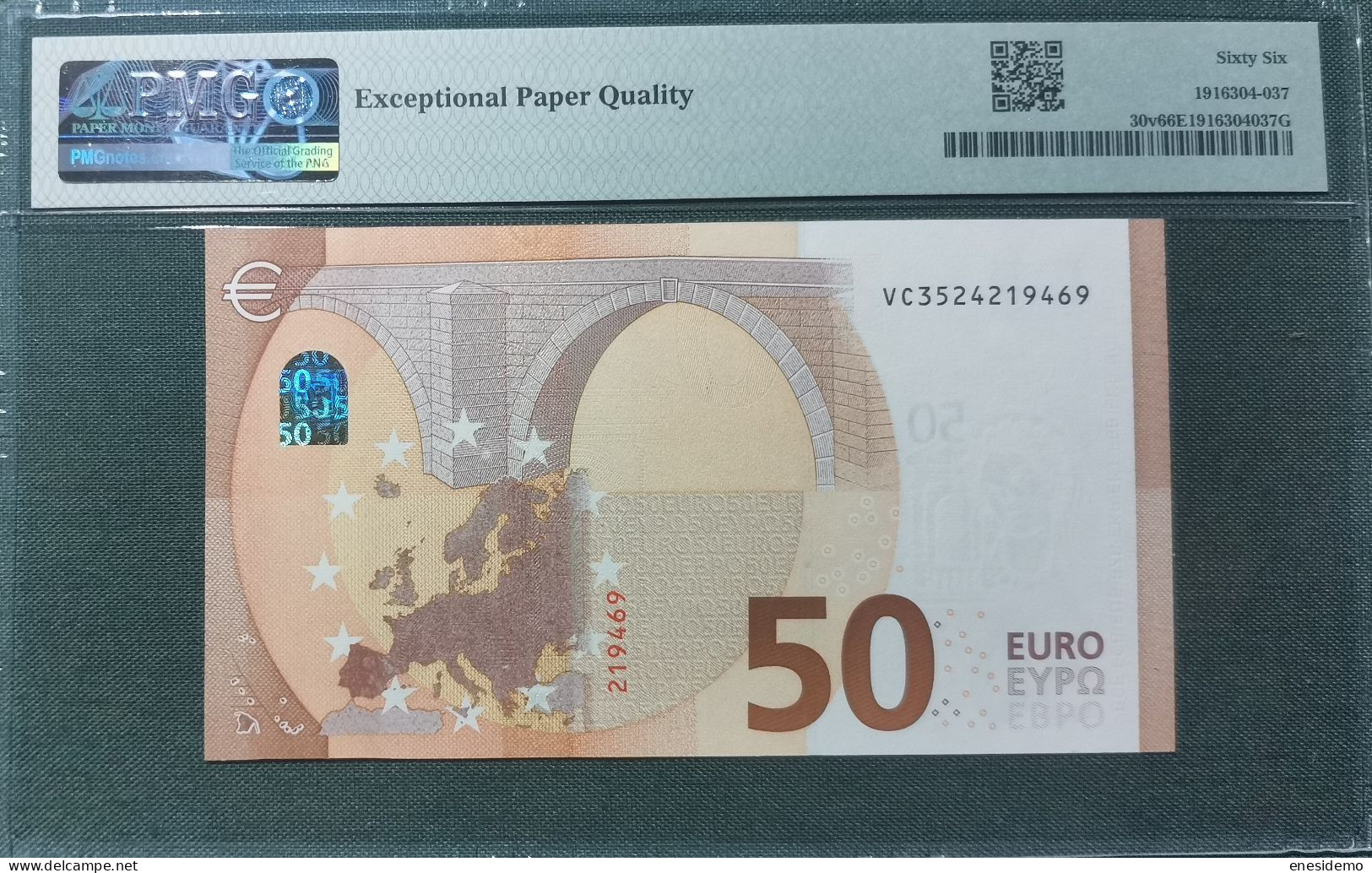 50 EURO SPAIN 2017 LAGARDE V022A1 VC SC FDS UNC. PERFECT PMG 66 EPQ - 50 Euro