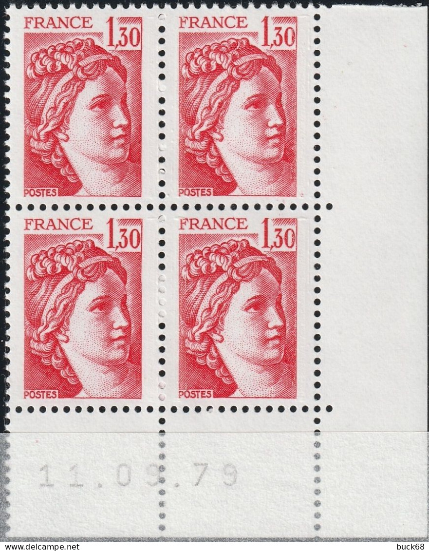 FRANCE 2059 ** MNH Type Sabine De David Bloc De 4 Coin Daté Du 11.09.79 Septembre 1979 Variété - 1970-1979