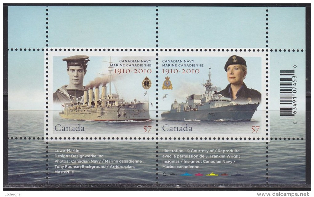 Bloc Canada Marine Canadienne 2 Timbres Gommés Neufs à 57, 2 Visuels Différents Bateaux Et Portraits - Hojas Bloque