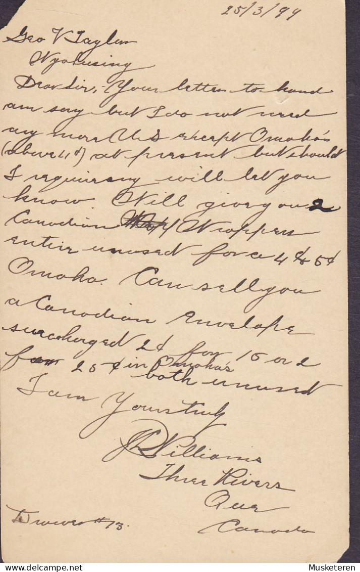 Canada Postal Stationery Ganzsache Entier Victoria THREE RIVERS Que. 1899 WYALUSING Penn. United States (2 Scans) - 1860-1899 Règne De Victoria