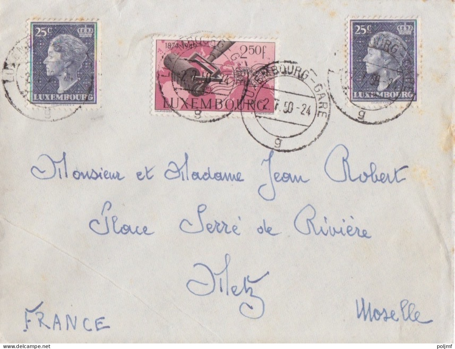 Lettre Obl. Luxembourg Gare G Le 2/7/50 Sur N° 415 X 2 Et 426 (75° UPU) Pour Metz - Covers & Documents