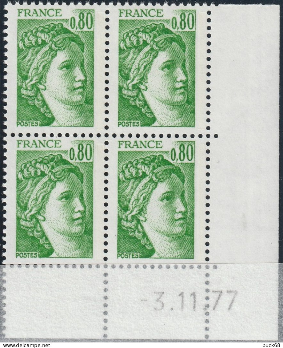 FRANCE 1970 ** MNH Type Sabine De David Bloc De 4 Coin Daté Du 12.12.77 Décembre 1977 - 1970-1979