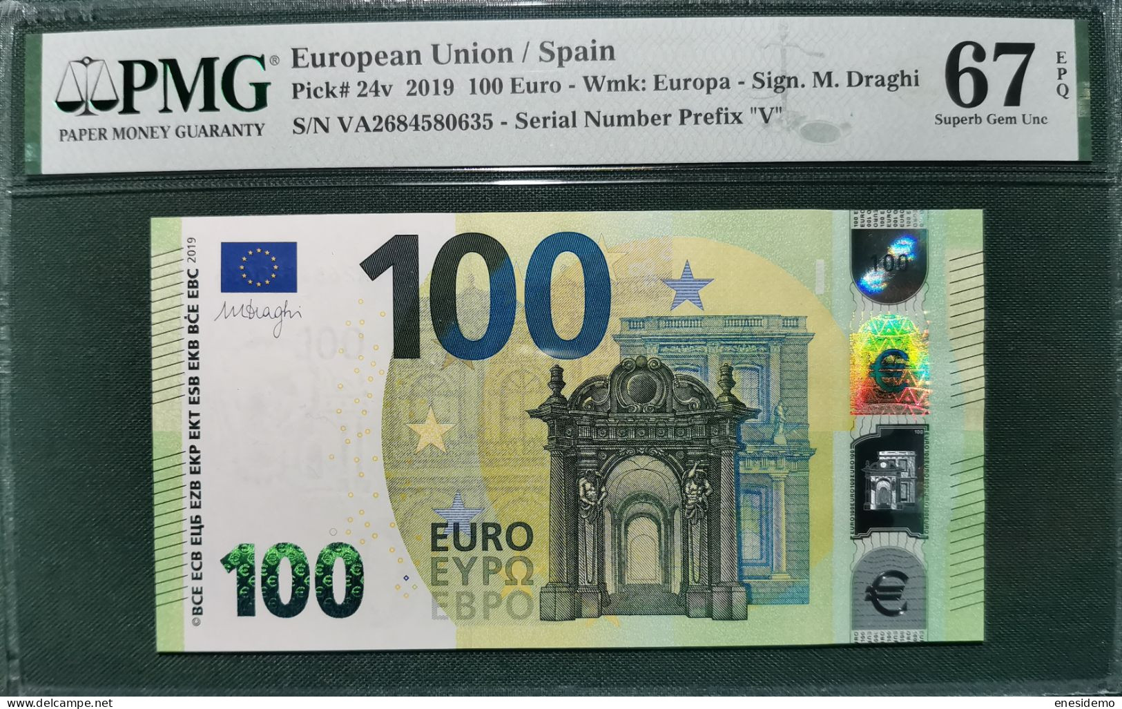 100 EURO SPAIN 2019  DRAGHI V003A1 VA SC UNCIRC. PMG 67 EPQ - 100 Euro