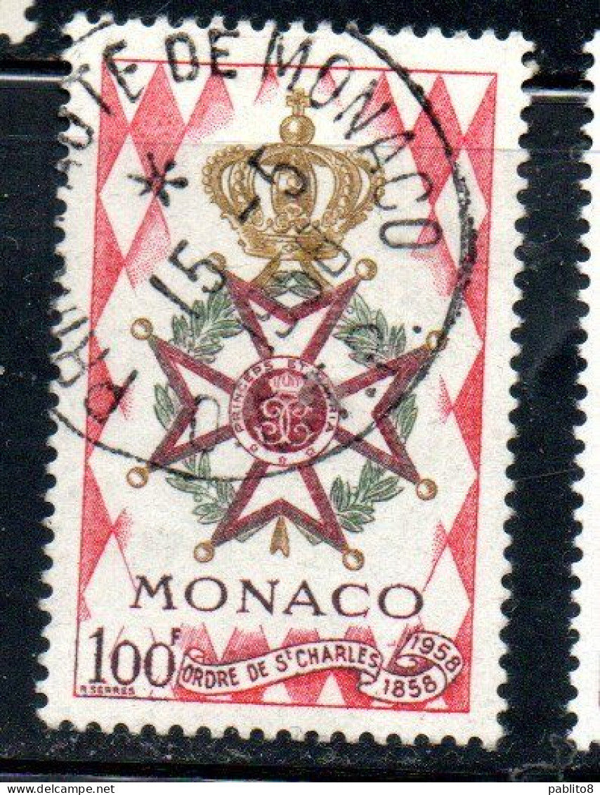 MONACO 1958 ORDER OF ST. CHARLES 100fr USED USATO OBLITERE' - Used Stamps
