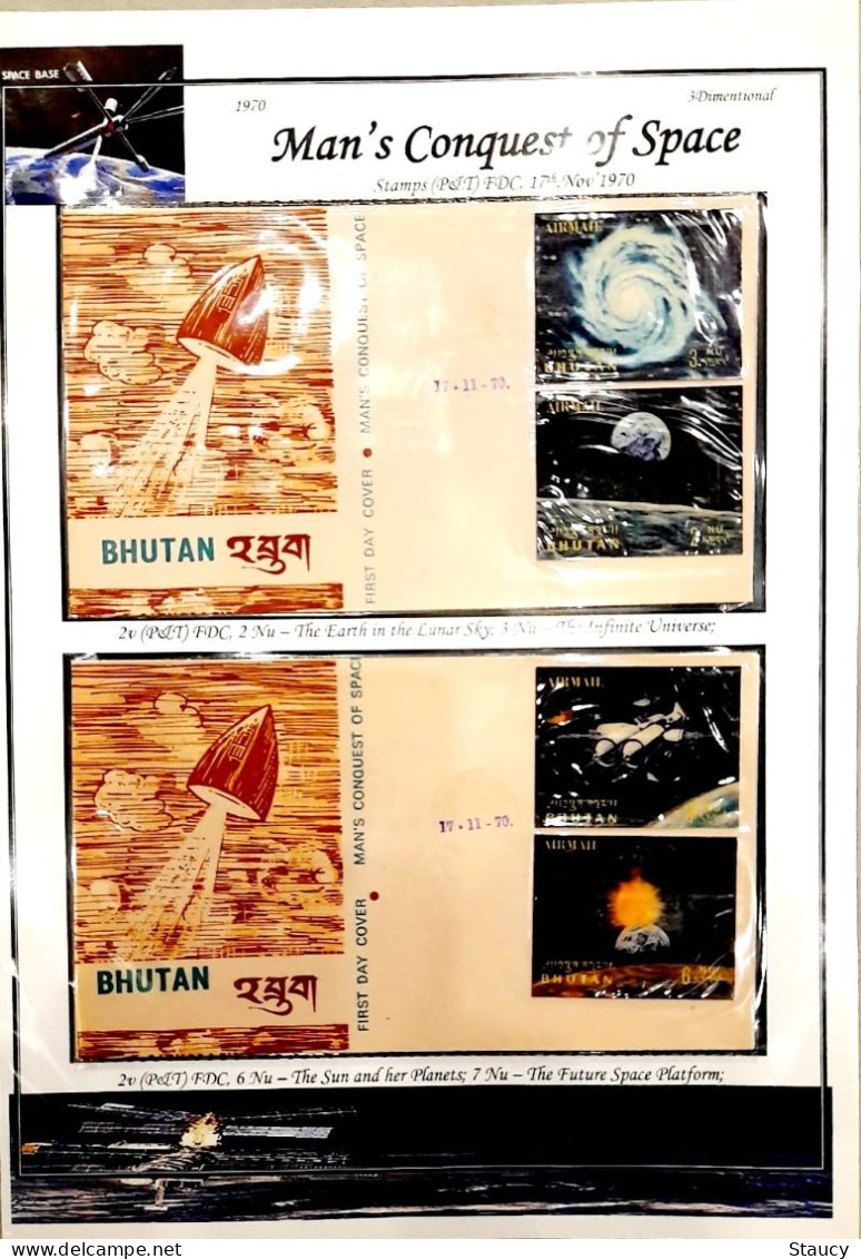 BHUTAN 1970 COLLECTION Of 3d SPACE Official Brochure+2 Set FDC'S+3 SS+3 SS FDC'S+6 Official FDC'S+registered Cover Germa - Sammlungen