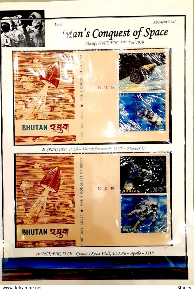 BHUTAN 1970 COLLECTION Of 3d SPACE Official Brochure+2 Set FDC'S+3 SS+3 SS FDC'S+6 Official FDC'S+registered Cover Germa - Collections