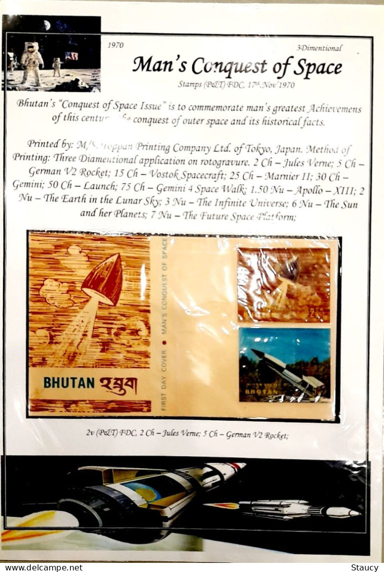 BHUTAN 1970 COLLECTION of 3d SPACE official Brochure+2 set FDC'S+3 SS+3 SS FDC'S+6 official FDC'S+registered cover Germa