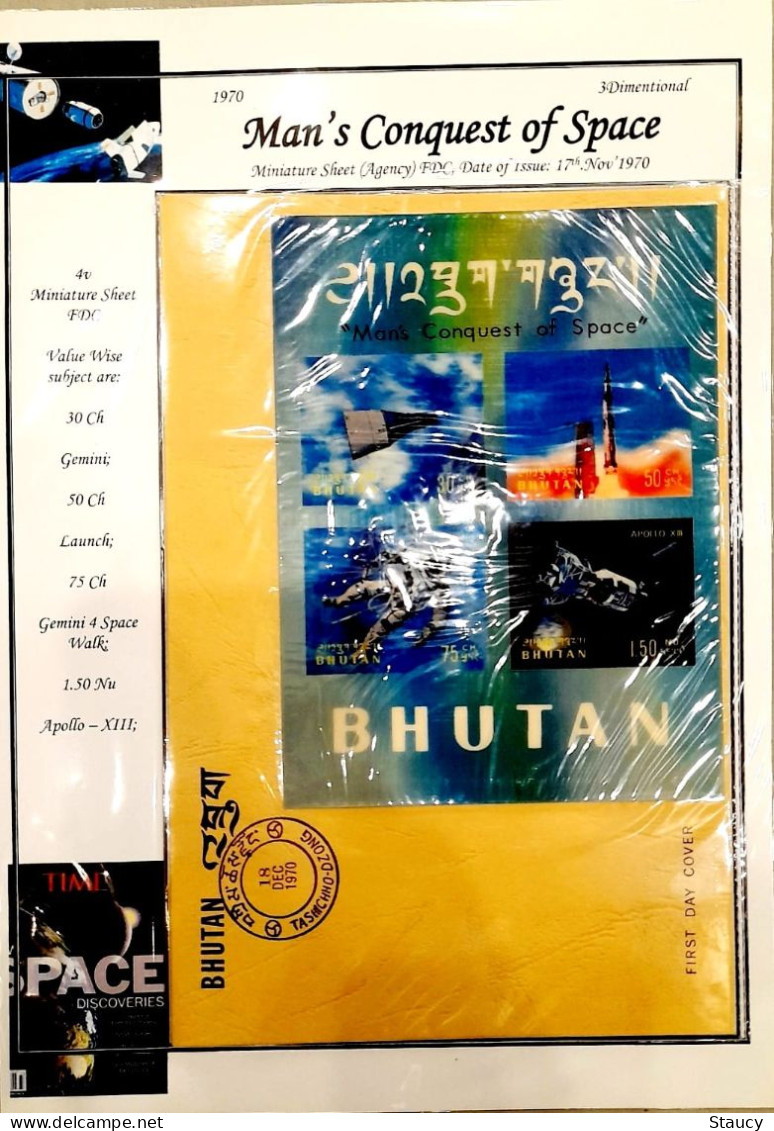 BHUTAN 1970 COLLECTION of 3d SPACE official Brochure+2 set FDC'S+3 SS+3 SS FDC'S+6 official FDC'S+registered cover Germa