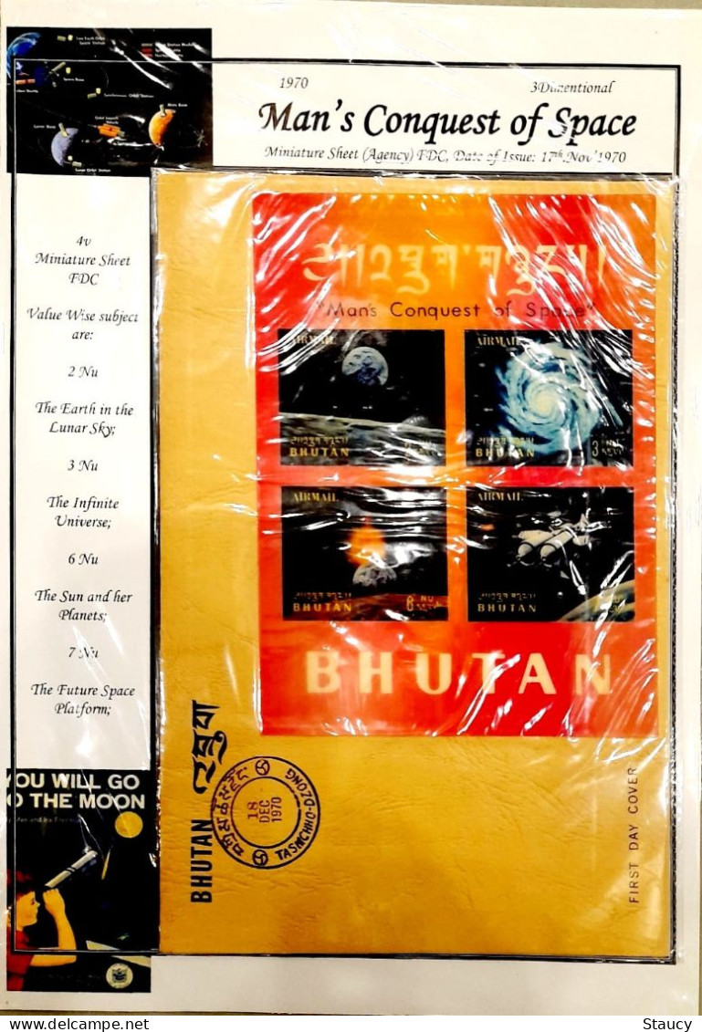 BHUTAN 1970 COLLECTION of 3d SPACE official Brochure+2 set FDC'S+3 SS+3 SS FDC'S+6 official FDC'S+registered cover Germa