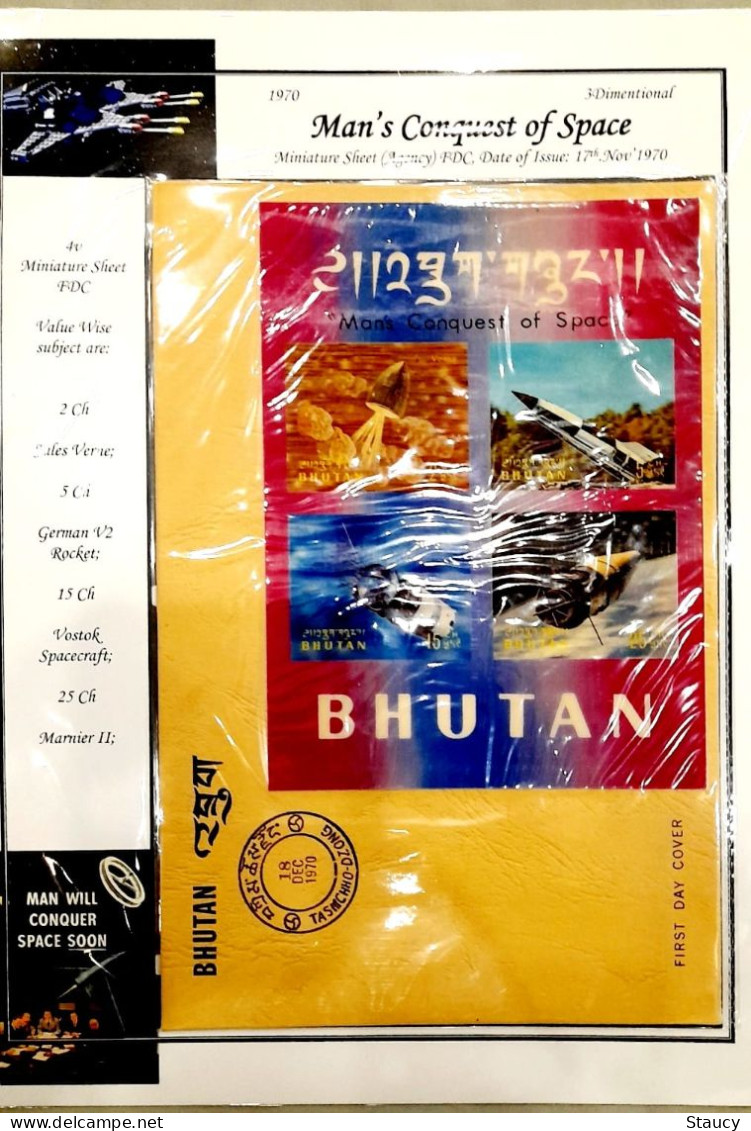 BHUTAN 1970 COLLECTION of 3d SPACE official Brochure+2 set FDC'S+3 SS+3 SS FDC'S+6 official FDC'S+registered cover Germa