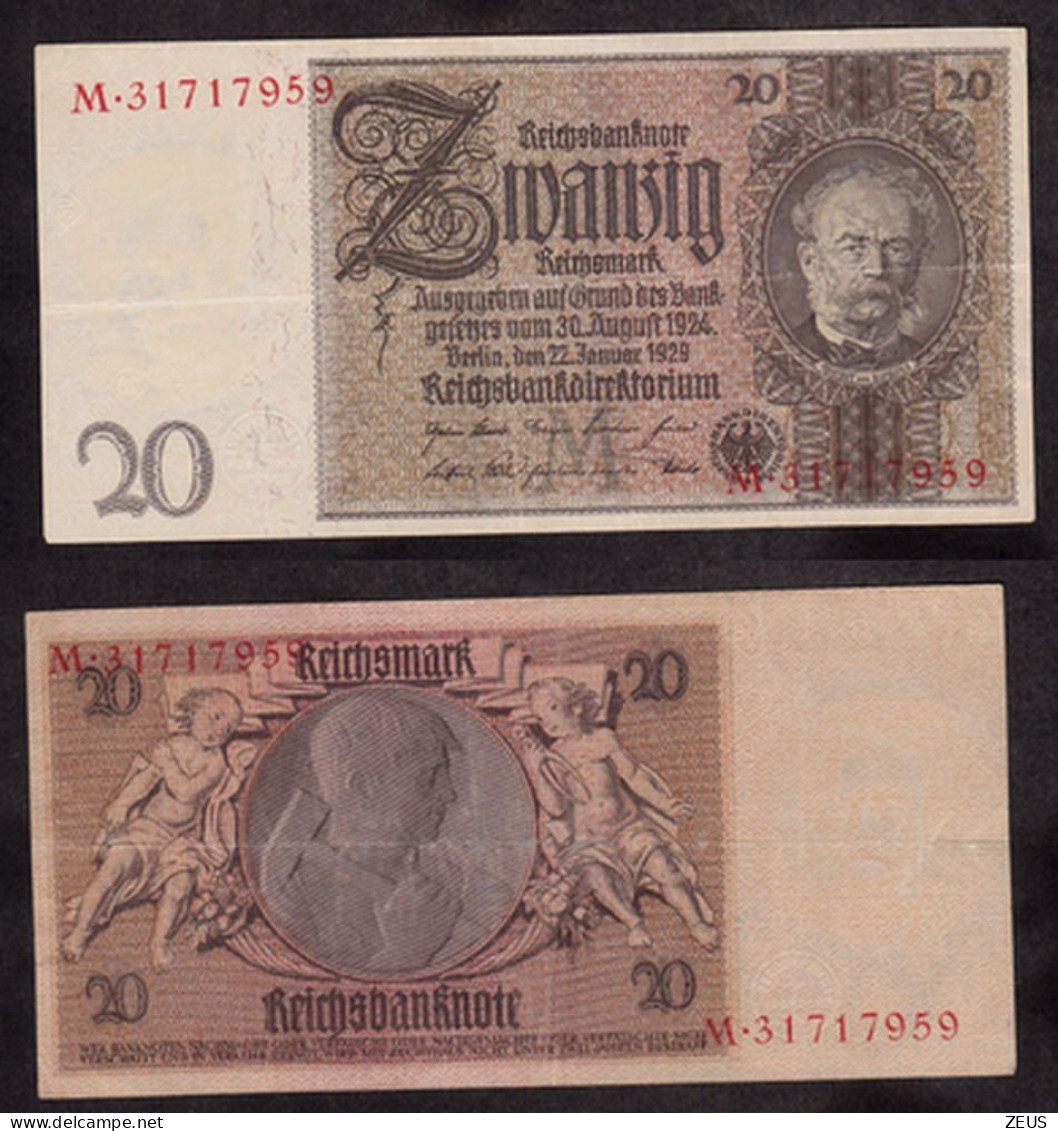 GERMANIA 20 REICHSMARK 1929  PIK 181A BB - 20 Mark