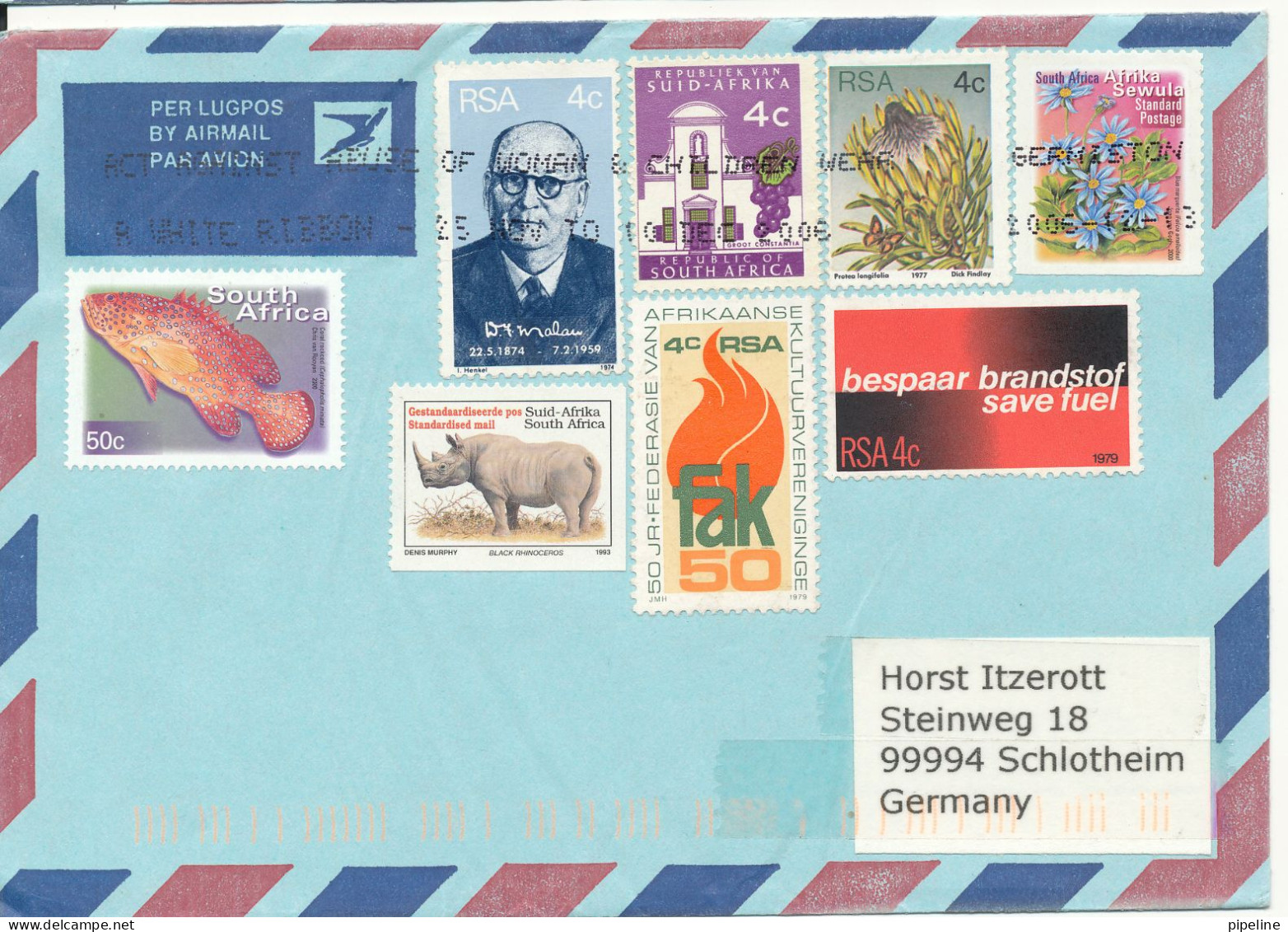 South Africa Air Mail Cover Sent To Germany 13-12-2006 With A Lot Of Stamps - Luftpost