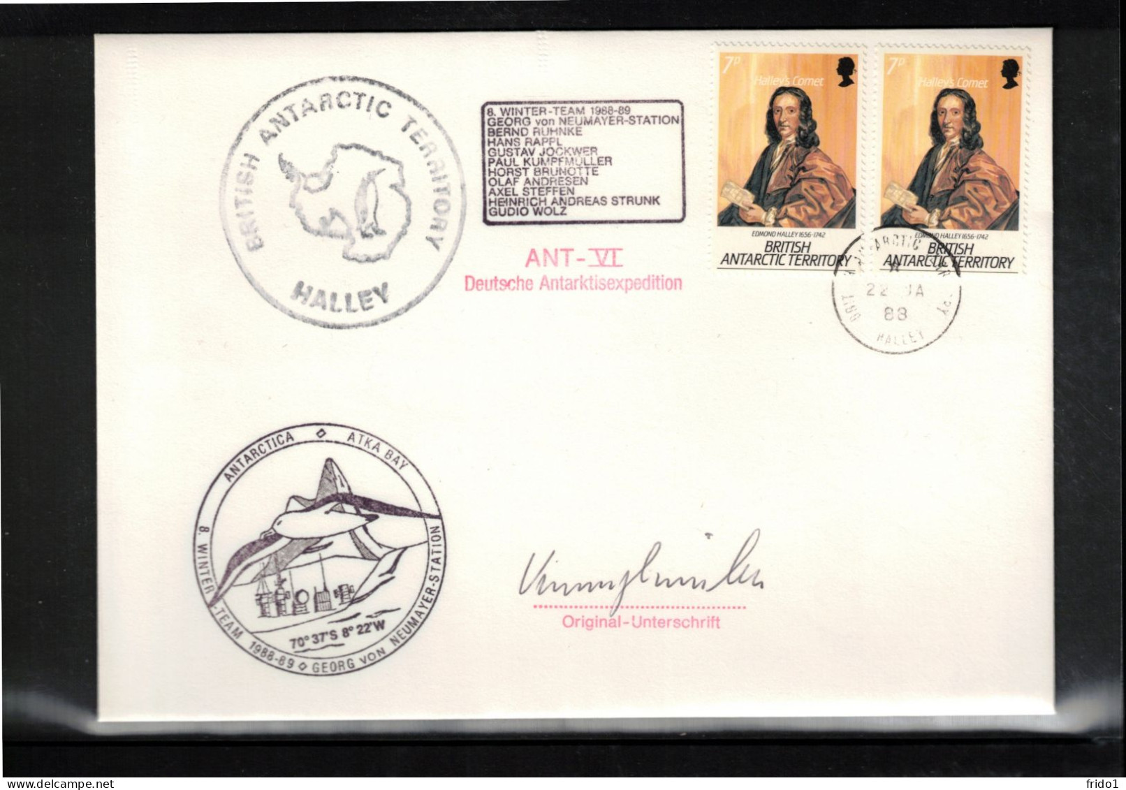 British Antarctic Territory Haley 1988 Antarctica - German Antarctic Expedition ANT-VI  Interesting Signed Cover - Expéditions Antarctiques