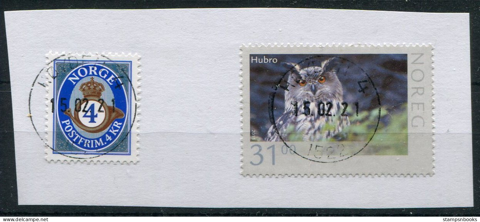 2015 Norway 31kr Owl Hubro (+ 4kr Posthorn Definitive), Very Fine Used (c.d.s.) On Piece - Used Stamps