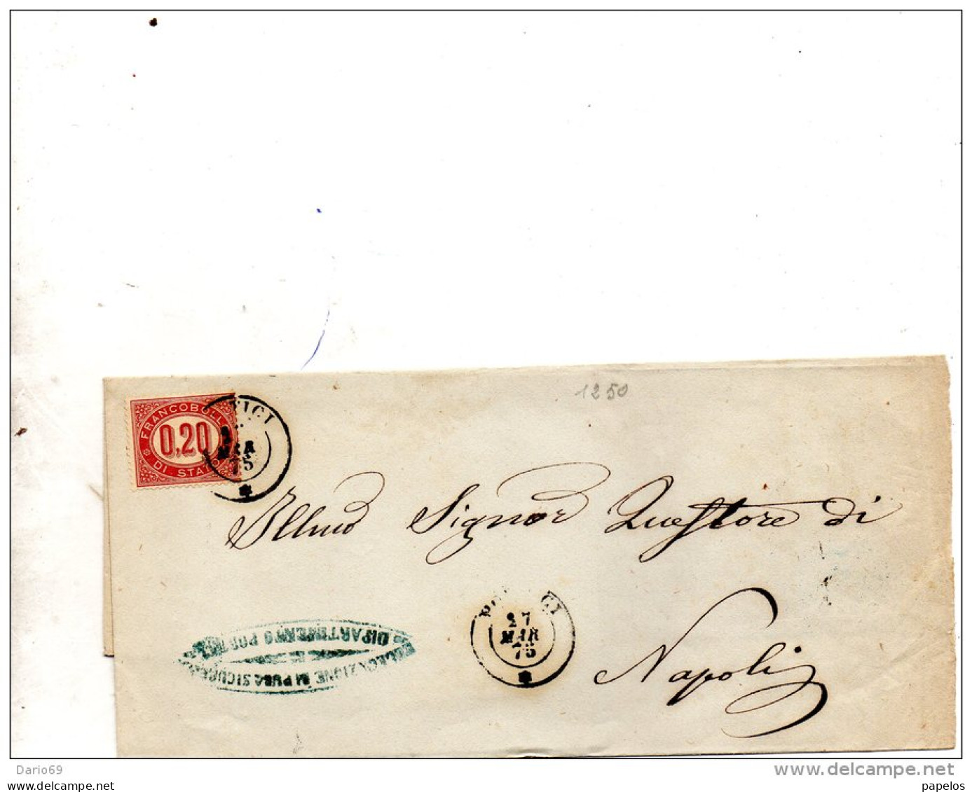 1875 LETTERA CON ANNULLO PORTICI NAPOLI - Fiscaux