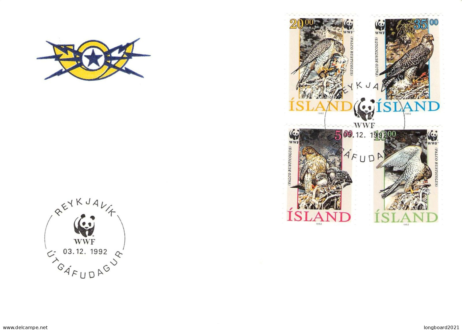 ICELAND - FDC WWF 1992 - FALCOON / 4282 - FDC