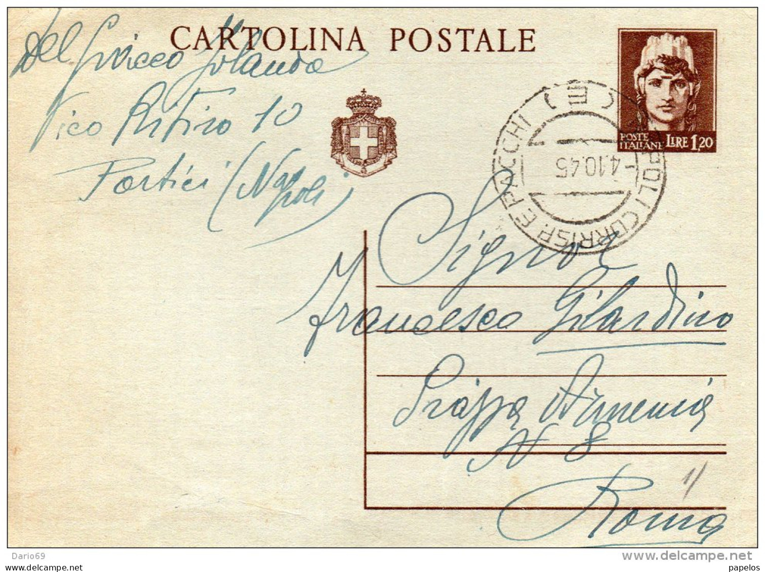 1945 CARTOLINA CON ANNULLO NAPOLI - Stamped Stationery