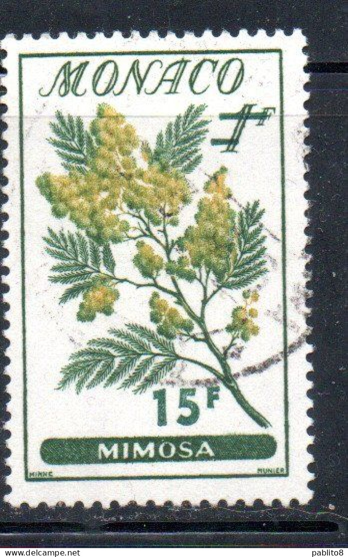 MONACO 1959 FLORA FLORE FLOWERS AND PLANTS FLEURS MIMOSA 15 On 1fr USED USATO OBLITERE' - Oblitérés