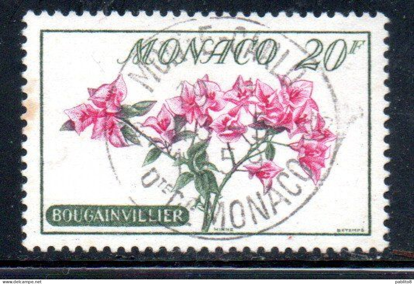 MONACO 1959 FLORA FLORE FLOWERS AND PLANTS FLEURS BOUGAINVILLEA 20fr USED USATO OBLITERE' - Oblitérés