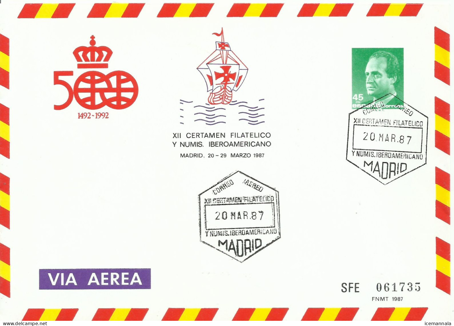 ESPAÑA,  ENTERO POSTAL AÑO  1987 - 1931-....