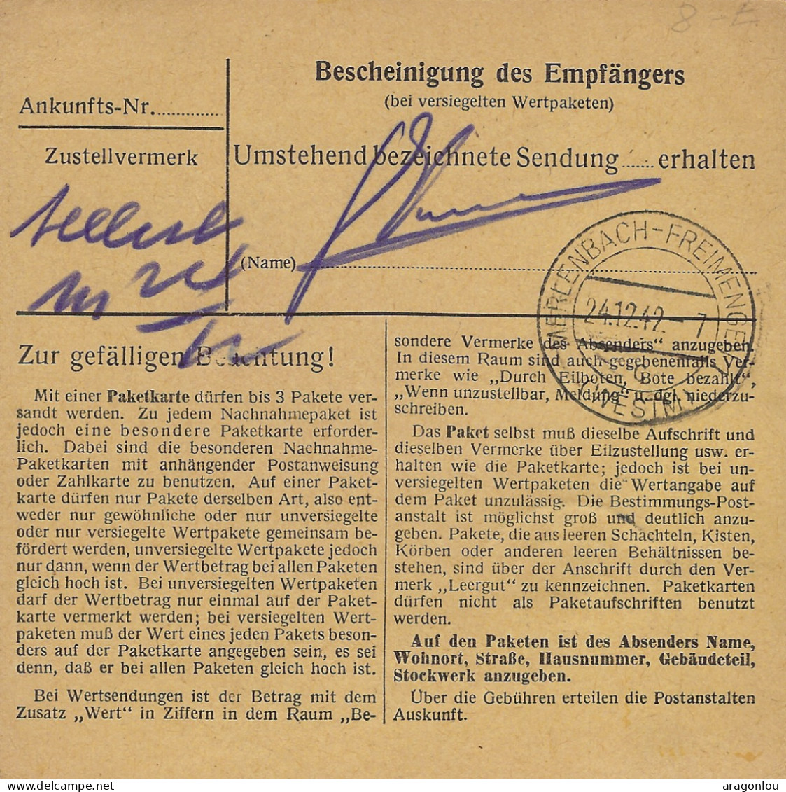 Luxembourg - Luxemburg  -  OCCUPATION   POSTPACKETE   1942    An Herrn Ehrmann , Drogerie - 1940-1944 German Occupation