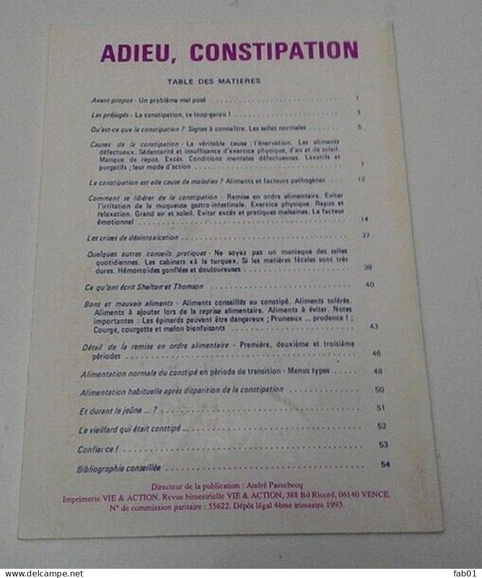 Naturopathie: Vie Et Action ( 1993 -La Constipation). - Médecine & Santé