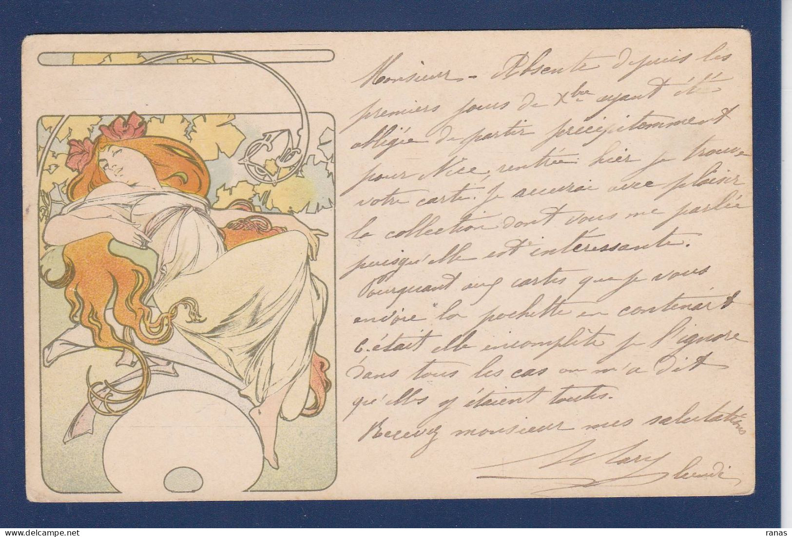 CPA MUCHA Alphonse Art Nouveau Femme Women Voir Dos Circulé - Mucha, Alphonse