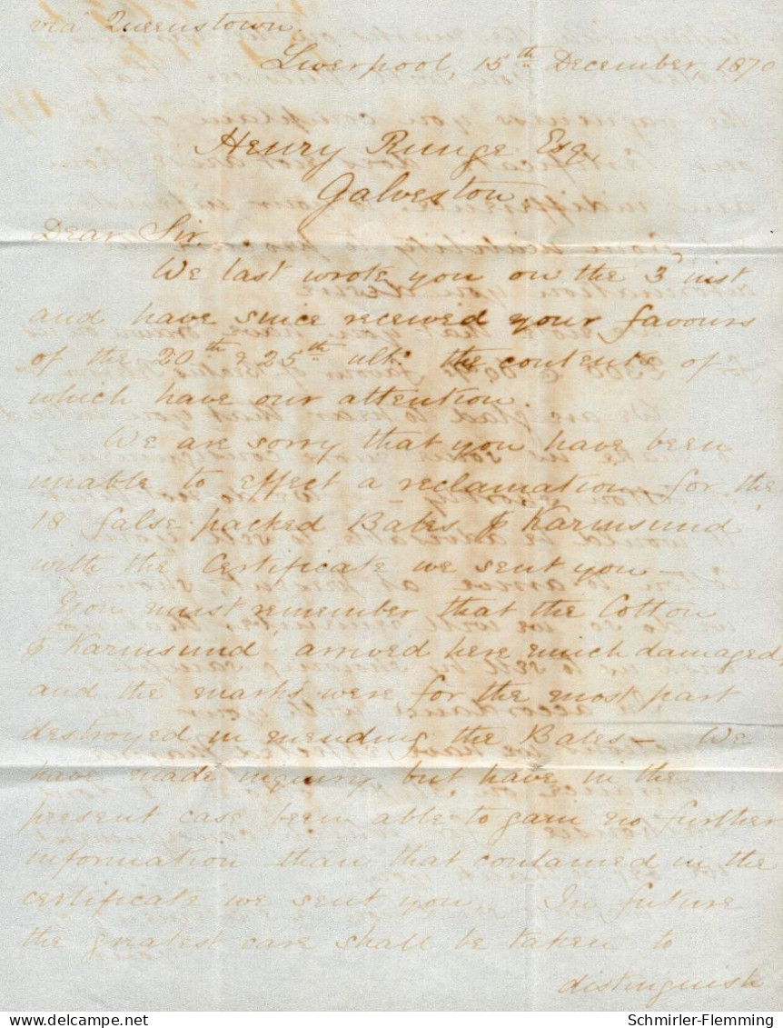 England / United Kingdom Auslandsbrief Mit Mi.-Nr.28 Liverpool 15 Dez. 1870 Nach Galorsten/USA über Rußland, Feinst - Lettres & Documents