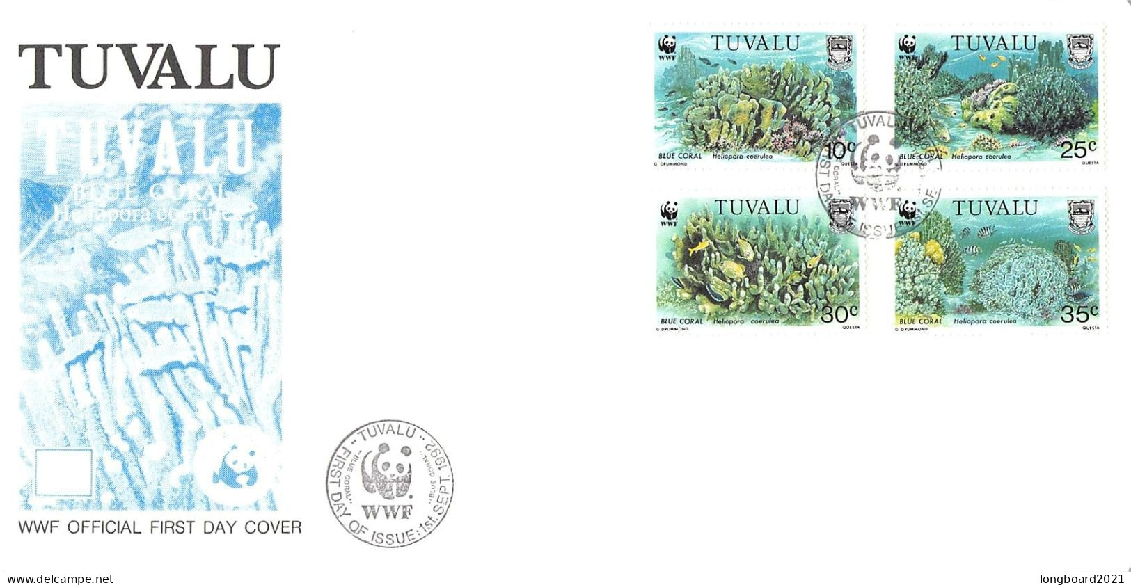 TUVALU - FDC WWF 1992 - CORAL / 4290 - Tuvalu (fr. Elliceinseln)