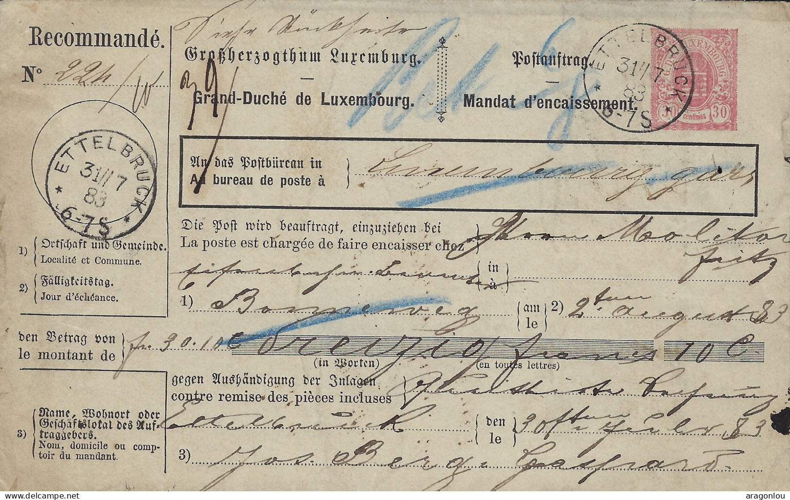 Luxembourg - Luxemburg  -   Eug.Mailliet , Schlindermanderscheid  -  Quittung Durch Postnachnahme  1911 ( Pli Droite ) - Luxembourg