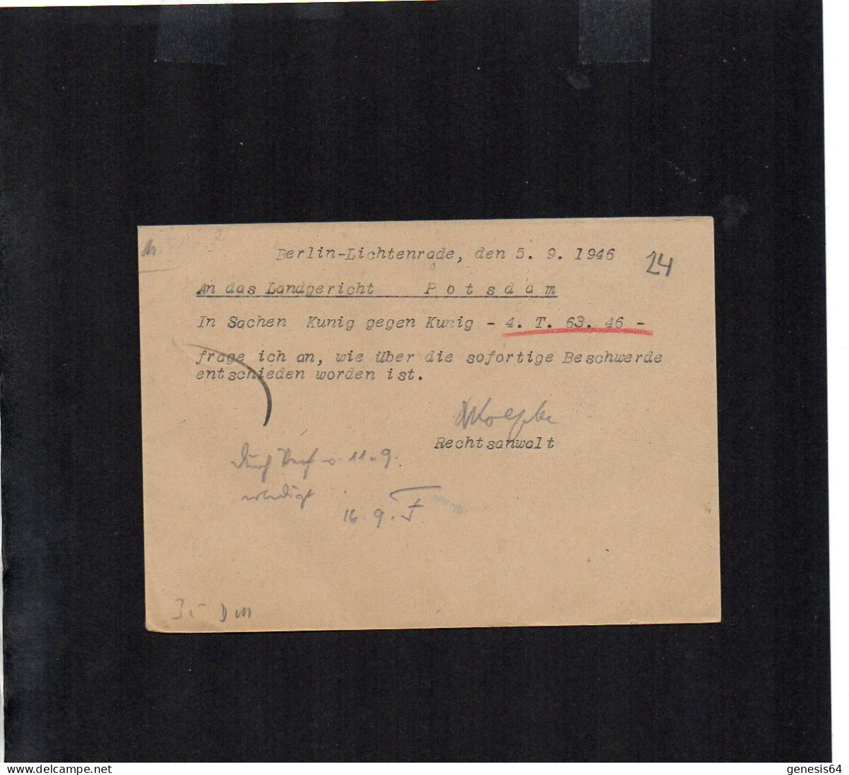 Berlin Brandenburg - 12 Pfg Auf Fernpostkarte Von "Berlin Lichtenrade - 6.9.46" - P2 (1ZKSBZ017) - Berlijn & Brandenburg