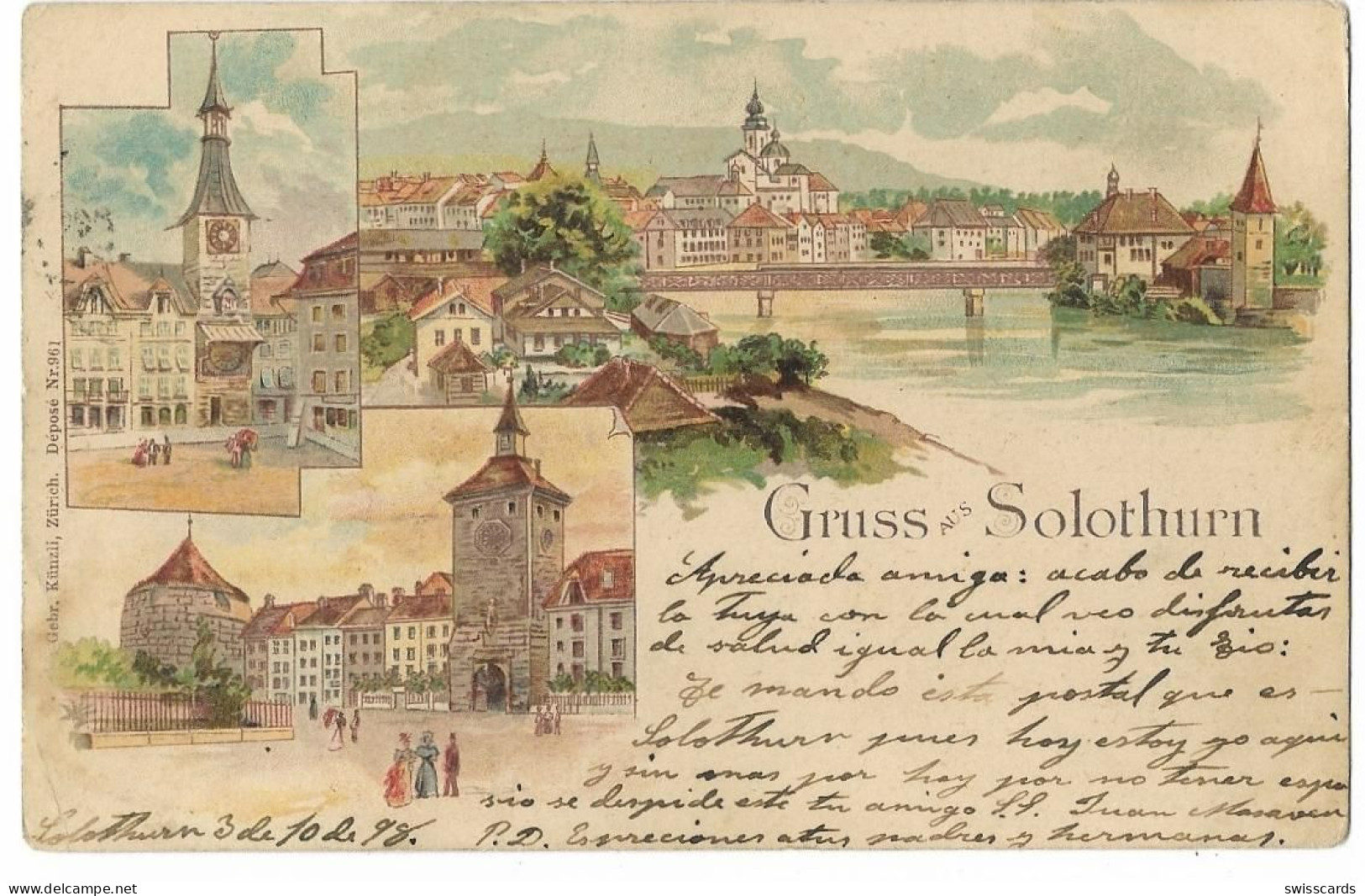 Gruss Aus SOLOTHURN: 3-Bild-Litho 1898 - Soleure