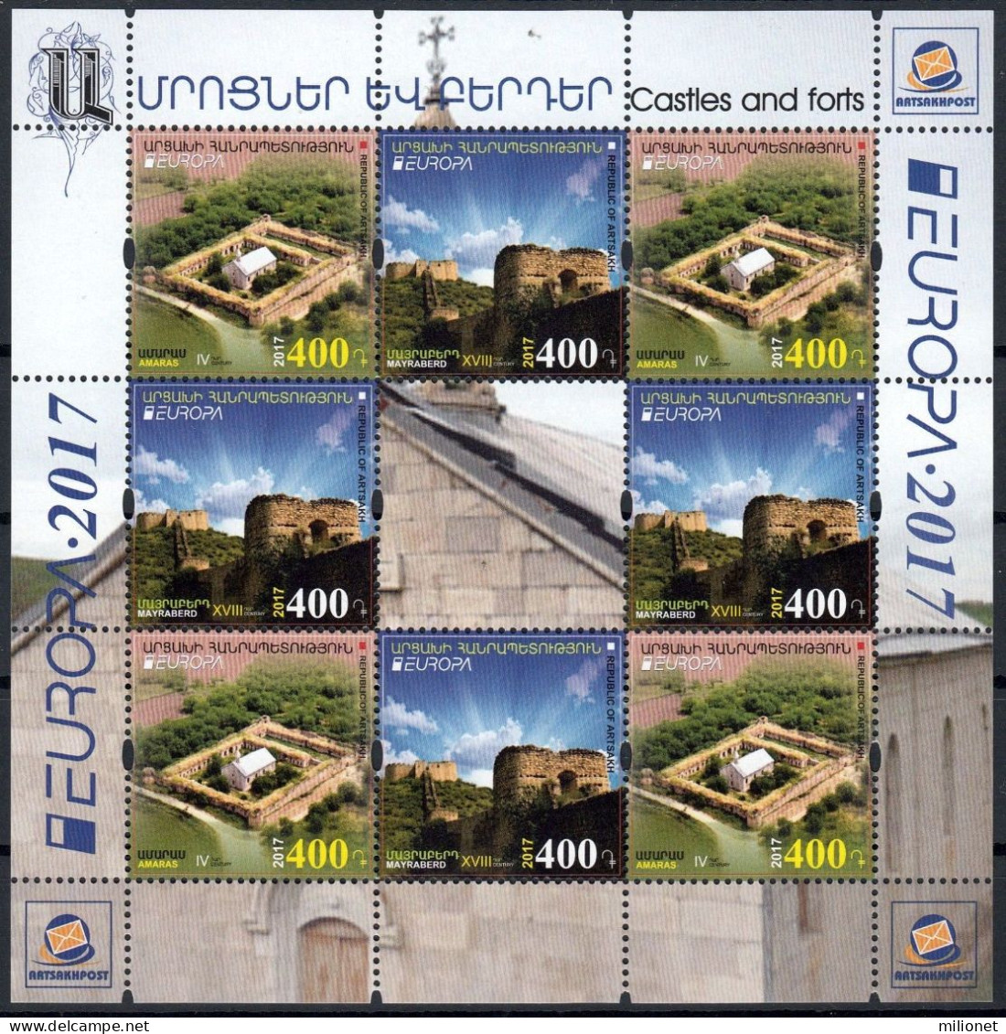 SALE!!! NAGORNO KARABAJ HAUTE KARABAKH BERGKARABACH 2017 EUROPA CEPT CASTLES Sheetlet Of 4+4 Stamps + 1 Vignette MNH ** - 2017