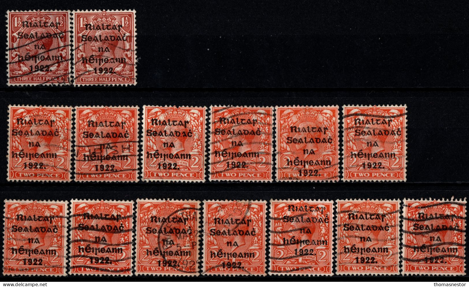 1922 Thom Rialtas 5 Line In Black Ink, With Fiscal Cancellation, Parcel Post And Commercial Cancel 132 Stamps In Total. - Gebruikt