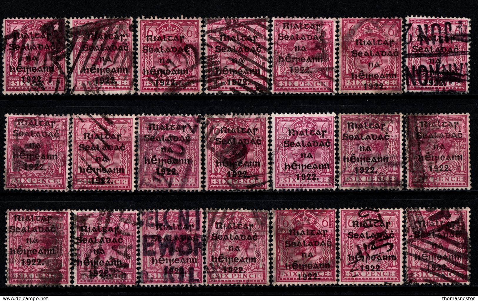 1922 Thom Rialtas 5 Line In Black Ink, With Fiscal Cancellation, Parcel Post And Commercial Cancel 132 Stamps In Total. - Gebruikt
