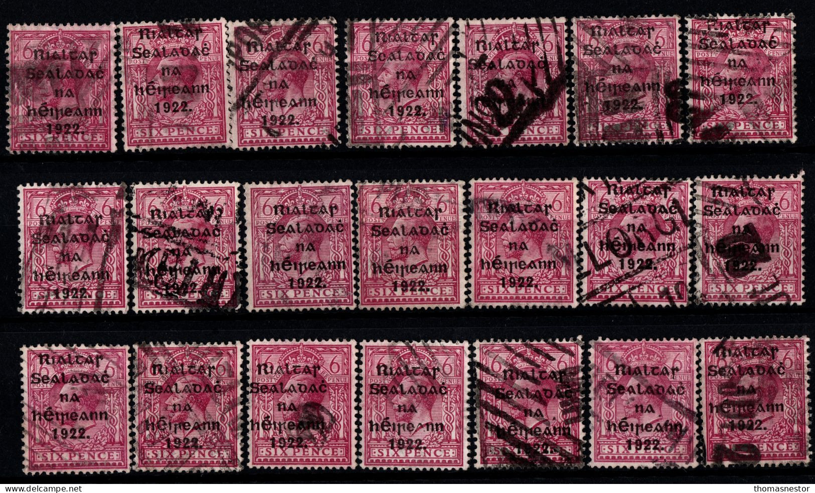 1922 Thom Rialtas 5 Line In Black Ink, With Fiscal Cancellation, Parcel Post And Commercial Cancel 132 Stamps In Total. - Gebruikt