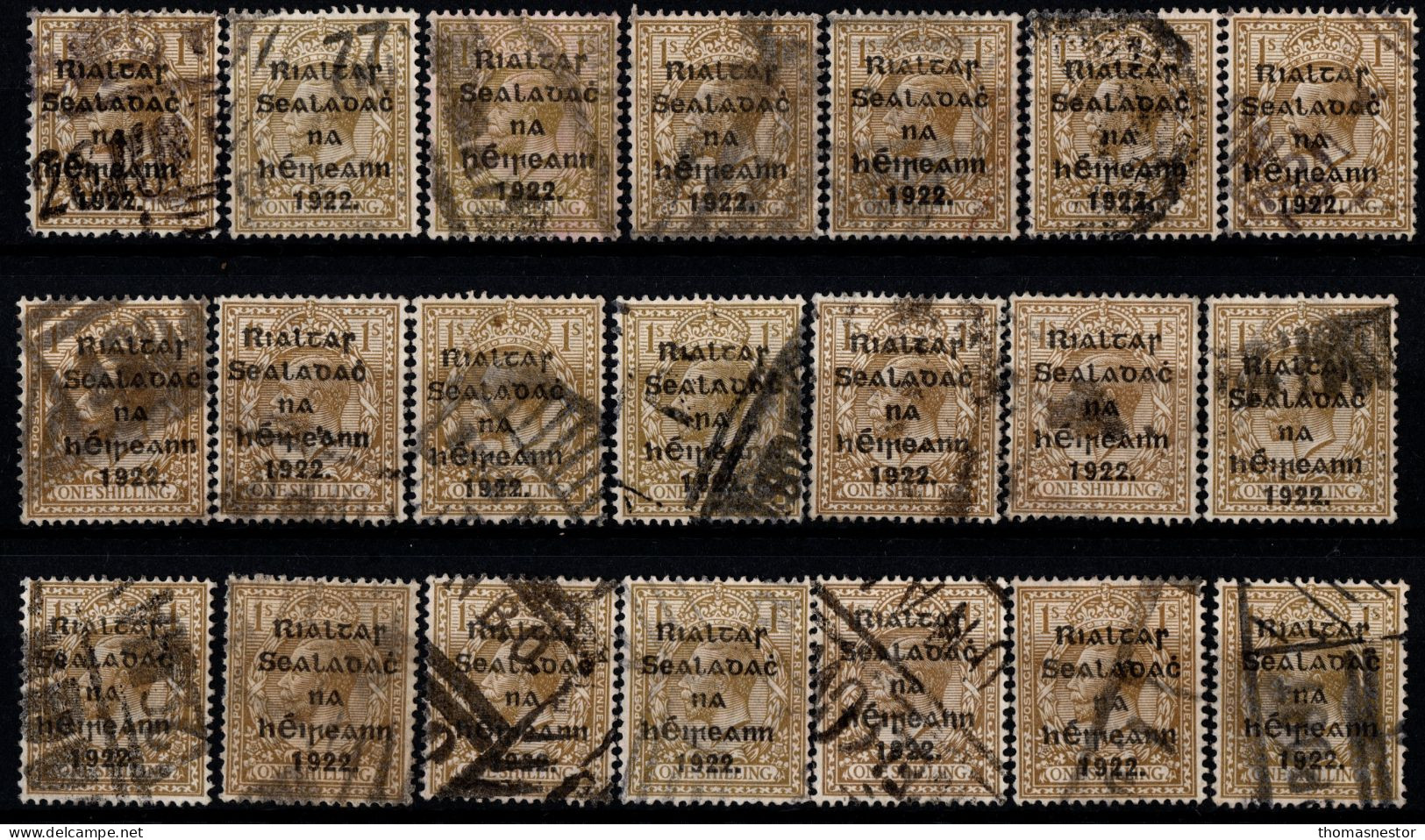 1922 Thom Rialtas 5 line in Black Ink, with Fiscal cancellation, parcel post and commercial cancel 132 stamps in total.