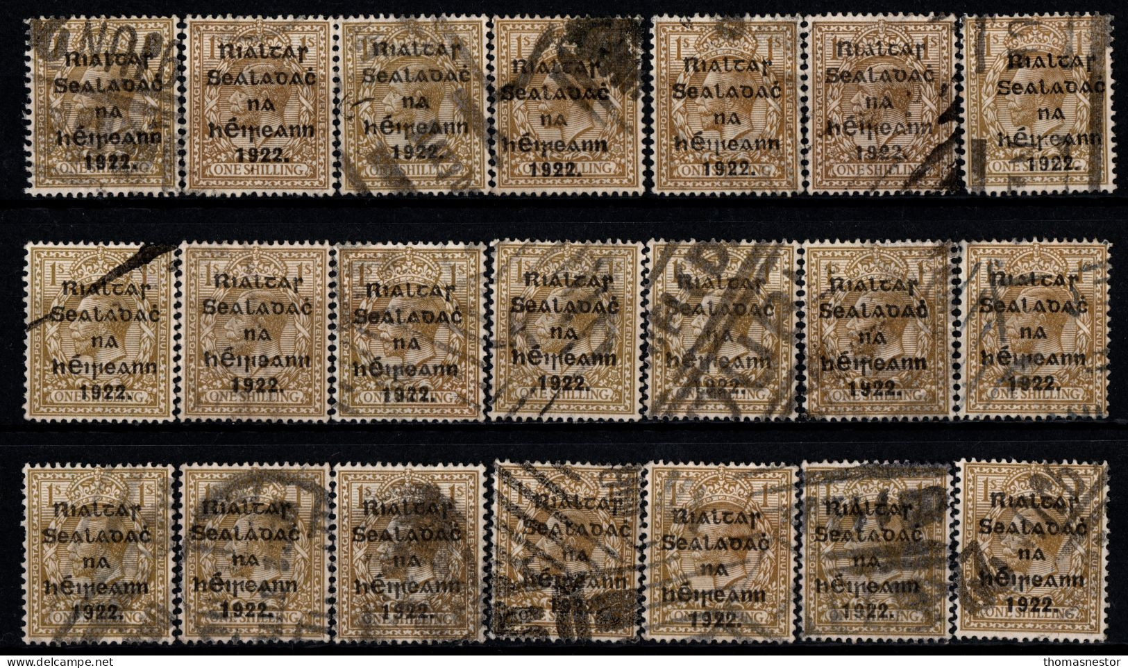 1922 Thom Rialtas 5 line in Black Ink, with Fiscal cancellation, parcel post and commercial cancel 132 stamps in total.