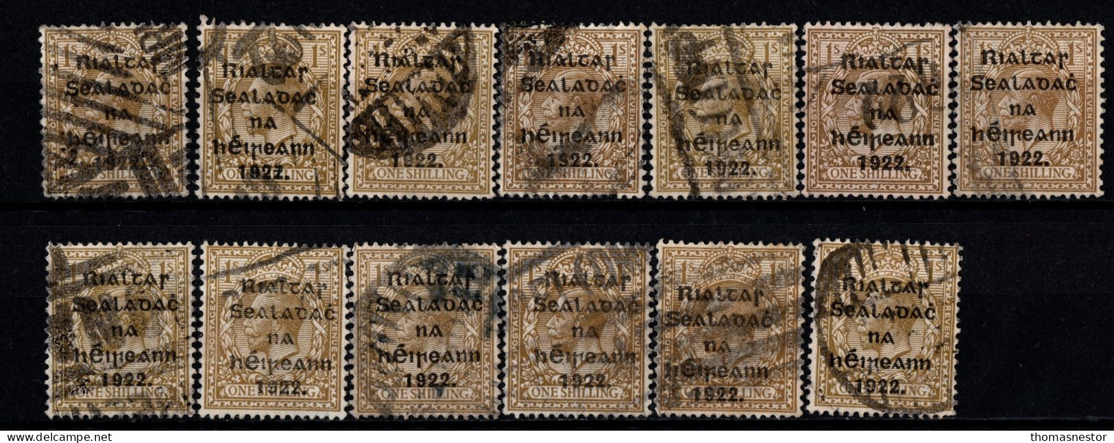 1922 Thom Rialtas 5 line in Black Ink, with Fiscal cancellation, parcel post and commercial cancel 132 stamps in total.